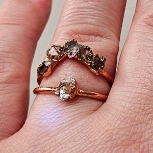 Herkimer Diamond Quartz Copper Ring Set Size 7 Raw Crystal Boho Stacking Rings